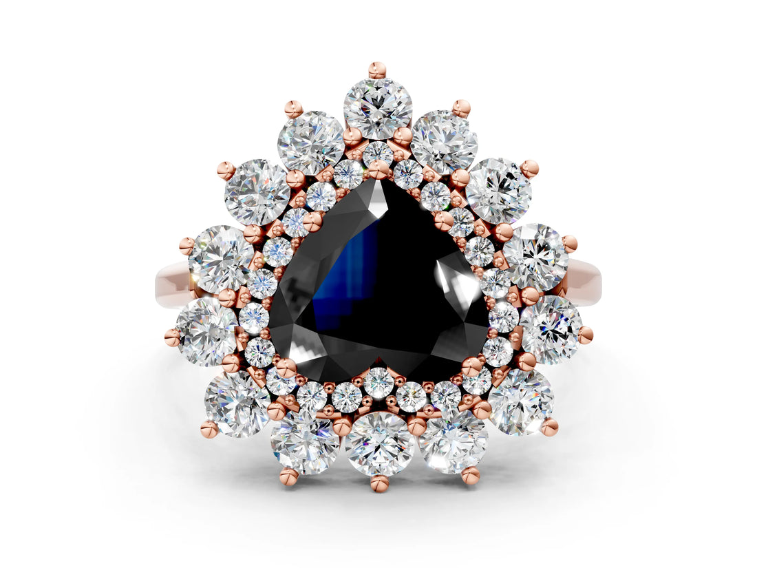 Rose gold Fancy Black Heart Cut Diamond Floral Double Halo Engagement Ring with Prong Setting_24