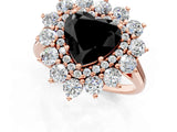 Rose gold Fancy Black Heart Cut Diamond Floral Double Halo Engagement Ring with Prong Setting_25
