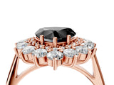 Rose gold Fancy Black Heart Cut Diamond Floral Double Halo Engagement Ring with Prong Setting_28