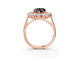 Rose gold Fancy Black Heart Cut Diamond Floral Double Halo Engagement Ring with Prong Setting_63