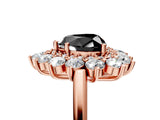 Rose gold Fancy Black Heart Cut Diamond Floral Double Halo Engagement Ring with Prong Setting_65