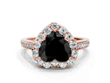 Rose gold Fancy Black Heart Cut Diamond Floral Halo Ring with Pavé Band and Prong Setting_3