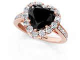 Rose gold Fancy Black Heart Cut Diamond Floral Halo Ring with Pavé Band and Prong Setting_4