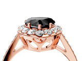 Rose gold Fancy Black Heart Cut Diamond Floral Halo Ring with Pavé Band and Prong Setting_7
