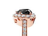 Rose gold Fancy Black Heart Cut Diamond Floral Halo Ring with Pavé Band and Prong Setting_8