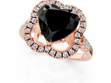 Rose gold Fancy Black Heart Cut Diamond Floral Halo Split Shank Prong Setting Ring_13