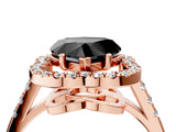 Rose gold Fancy Black Heart Cut Diamond Floral Halo Split Shank Prong Setting Ring_16