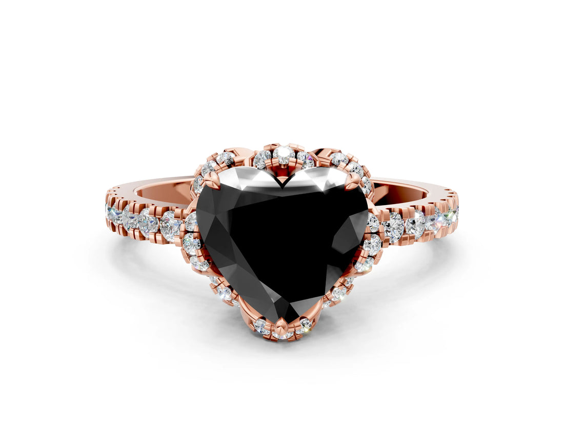 Rose gold Fancy Black Heart Cut Diamond Halo Pave Band with Four-Prong Setting_3