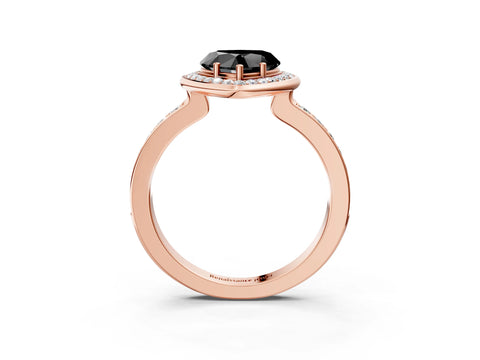 Rose gold Fancy Black Heart Cut Diamond Halo Ring with Bezel Frame and Pavé Band_3