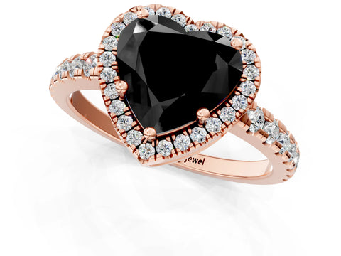 Rose gold Fancy Black Heart Cut Diamond Halo Ring with Pavé Band and Four-Prong Setting_1