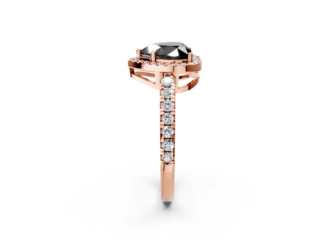Rose gold Fancy Black Heart Cut Diamond Halo Ring with Pavé Band and Four-Prong Setting_2