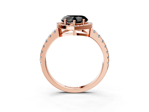 Rose gold Fancy Black Heart Cut Diamond Halo Ring with Pavé Band and Four-Prong Setting_3