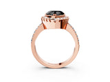 Rose gold Fancy Black Heart Cut Diamond Halo Ring with Pavé Band and Prong Setting_3