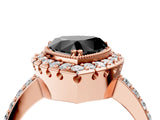 Rose gold Fancy Black Heart Cut Diamond Halo Ring with Pavé Band and Prong Setting_4
