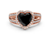 Rose gold Fancy Black Heart Cut Diamond Halo Ring with Split Shank Pavé Band and Four-Prong Setting