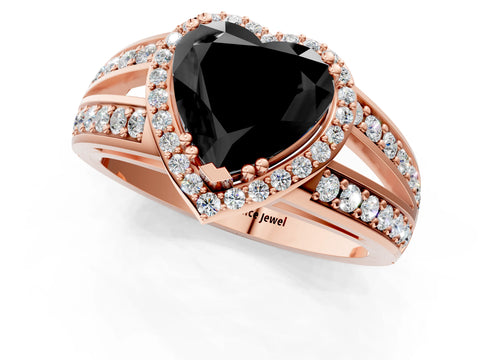 Rose gold Fancy Black Heart Cut Diamond Halo Ring with Split Shank Pavé Band and Four-Prong Setting_1