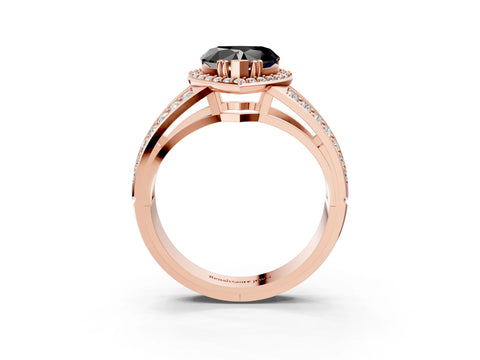 Rose gold Fancy Black Heart Cut Diamond Halo Ring with Split Shank Pavé Band and Four-Prong Setting_3