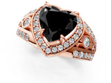 Rose gold Fancy Black Heart Cut Diamond Halo Ring with Split Shank and Bezel Accents and Four-Prong Setting_1