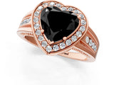 Rose gold Fancy Black Heart Cut Diamond Halo Ring with Split Shank and Bezel Accents and Prong Setting_1