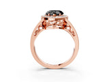 Rose gold Fancy Black Heart Cut Diamond Halo Ring with Split Shank and Bezel Accents and Prong Setting_3