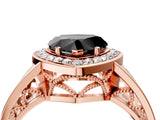Rose gold Fancy Black Heart Cut Diamond Halo Ring with Split Shank and Bezel Accents and Prong Setting_4