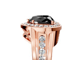 Rose gold Fancy Black Heart Cut Diamond Halo Ring with Split Shank and Bezel Accents and Prong Setting_5