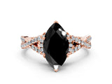 Rose gold Fancy Black Heart Cut Diamond Halo Twist Band Solitaire Prong Setting Ring