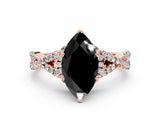 Rose gold Fancy Black Heart Cut Diamond  Halo Twist Band Solitaire Prong Setting Ring_24