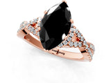 Rose gold Fancy Black Heart Cut Diamond  Halo Twist Band Solitaire Prong Setting Ring_25