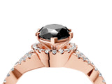 Rose gold Fancy Black Heart Cut Diamond Halo Twist Band Solitaire Prong Setting Ring_4