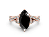 Rose gold Fancy Black Heart Cut Diamond  Halo Twist Band Solitaire Prong Setting Ring_42