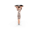Rose gold Fancy Black Heart Cut Diamond  Halo Twist Band Solitaire Prong Setting Ring_44