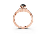 Rose gold Fancy Black Heart Cut Diamond  Halo Twist Band Solitaire Prong Setting Ring_45