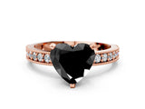 Rose gold Fancy Black Heart Cut Diamond Milgrain Pavé Engagement Ring with Four-Prong Setting