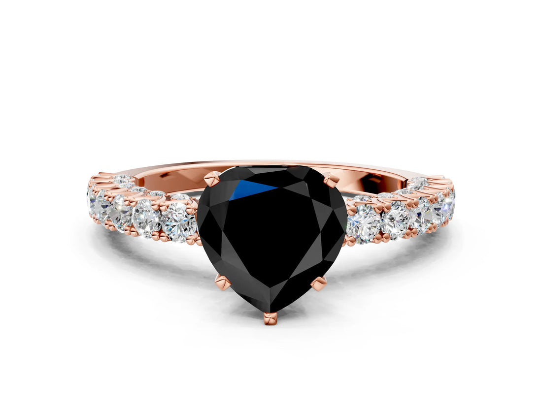 Rose gold Fancy Black Heart Cut Diamond Pavé Band Solitaire Ring with Prong Setting_12