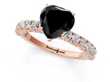 Rose gold Fancy Black Heart Cut Diamond Pavé Band Solitaire Ring with Prong Setting_13