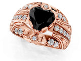 Rose gold Fancy Black Heart Cut Diamond Pave Art Deco Split Shank Ring with Four-Prong Setting_1