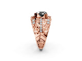 Rose gold Fancy Black Heart Cut Diamond Pave Art Deco Split Shank Ring with Four-Prong Setting_2