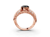 Rose gold Fancy Black Heart Cut Diamond Pave Art Deco Split Shank Ring with Four-Prong Setting_3