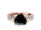 Rose gold Fancy Black Heart Cut Diamond Pave Band Solitaire Ring with Four-Prong Setting_12