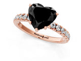 Rose gold Fancy Black Heart Cut Diamond Pave Band Solitaire Ring with Four-Prong Setting_13