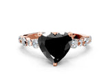 Rose gold Fancy Black Heart Cut Diamond Prong Set Engagement Ring with Pave Band