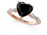 Rose gold Fancy Black Heart Cut Diamond Prong Set Engagement Ring with Pave Band_1