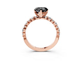 Rose gold Fancy Black Heart Cut Diamond Prong Set Engagement Ring with Pave Band_3