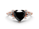 Rose gold Fancy Black Heart Cut Diamond Ring with Side Stones and Four-Prong Setting_36