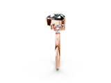 Rose gold Fancy Black Heart Cut Diamond Ring with Side Stones and Four-Prong Setting_38