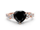 Rose gold Fancy Black Heart Cut Diamond Scattered Round Accent Ring with Prong Setting_12