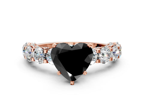 Rose gold Fancy Black Heart Cut Diamond Side Stone Engagement Ring with Four-Prong Setting_24