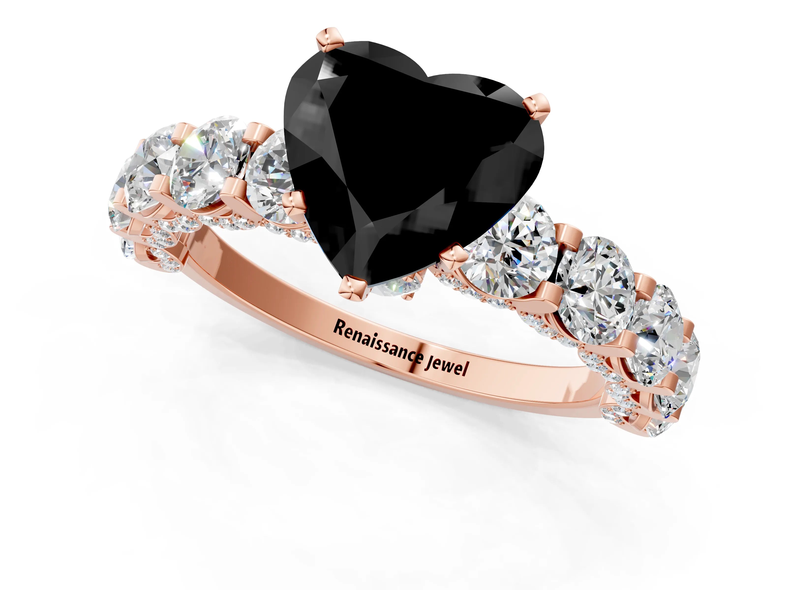 Rose gold Fancy Black Heart Cut Diamond Side Stone Engagement Ring with Four-Prong Setting_25