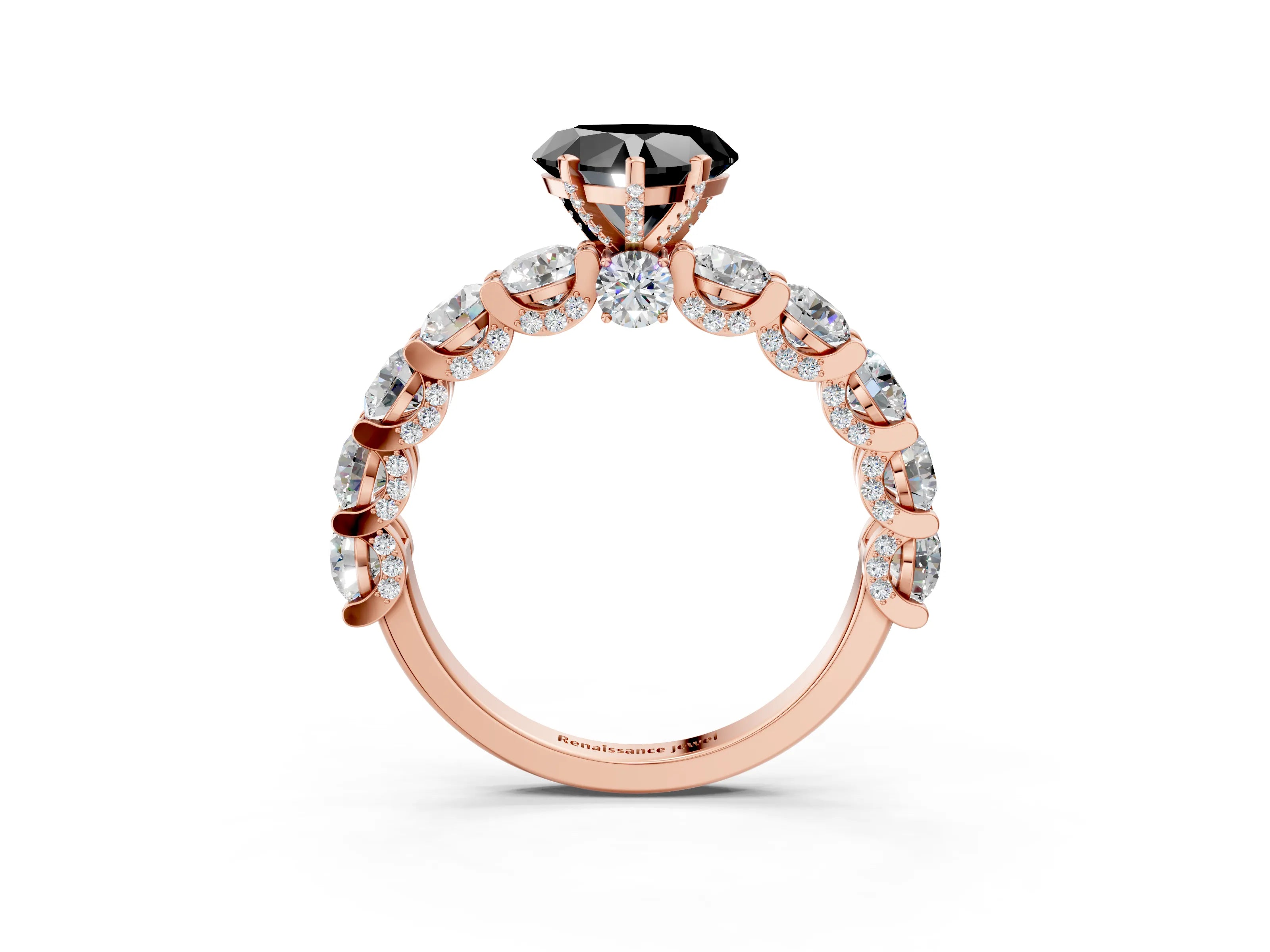 Rose gold Fancy Black Heart Cut Diamond Side Stone Engagement Ring with Four-Prong Setting_27
